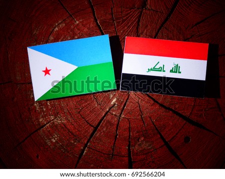 Djibouti flag with Iraqi flag on a tree stump isolated