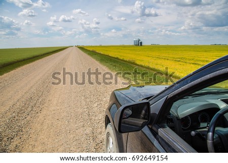 Suburban Gravel Road & Fields in Regina - Traveling by Car - Saskatchewan - Canada