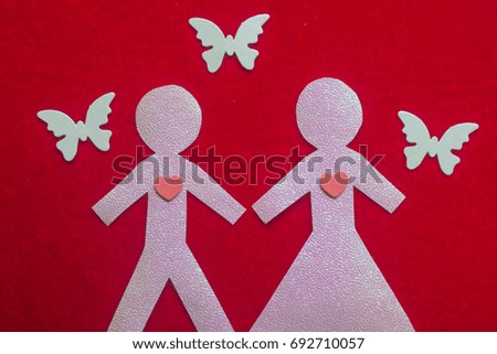 Couple in love in red background 
