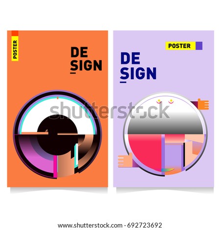 Flat color covers set. Colorful geometric shapes with typography poster design template. Trendy design and colorful summer theme. 