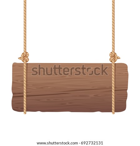 Wooden singboard hanging on ropes Royalty-Free Stock Photo #692732131