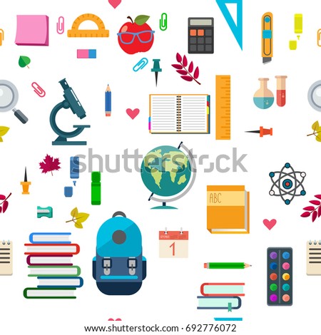 Back To School, seamless pattern. Vector doodle set of education symbols Back to school
