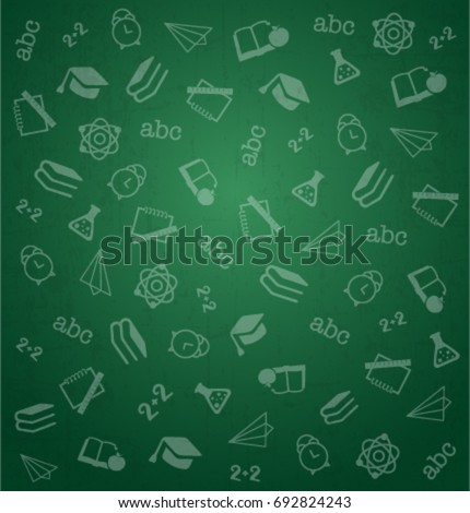 Pattern from School Elements on Green Chalkboard