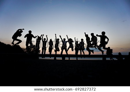 Group team jump,silhouette picture