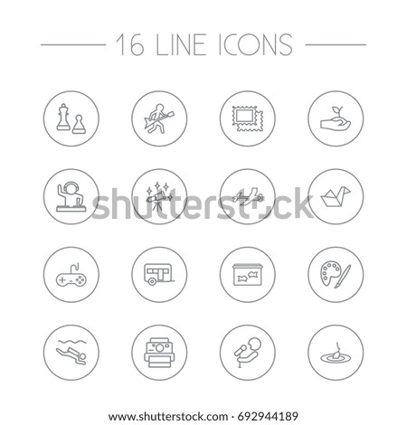 Set Of 16 Entertainment Outline Icons Set.Collection Of Fishing, Chess, Diving And Other Elements.