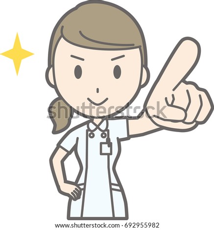 Illustration that a nurse wearing a white coat powerfully points forward