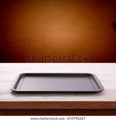 Empty baking tray for pizza close up isolated on white top view square. Mock up for design