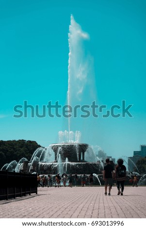 Big fountain in Millennium Park, Chicago Downtown
