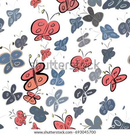 Seamless abstract illustrations of butterfly, conceptual. Good for design background. Cartoon style vector graphic.