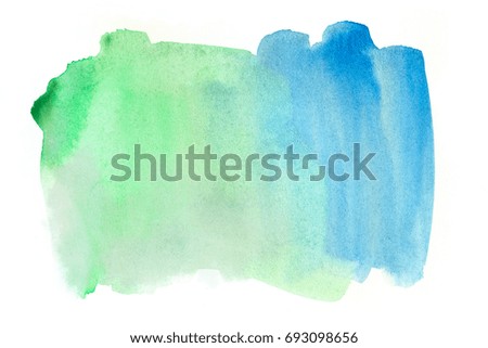 Watercolor stain, Background strip blue green Detail for design
