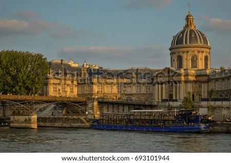 Beautiful view of the part of Paris on a boat at Seine river, France.