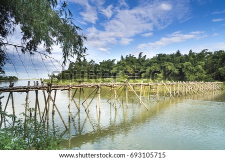 Image of Tinh Long bamboo bridge made entirely of bamboo in Quang Ngai Province, Vietnam
