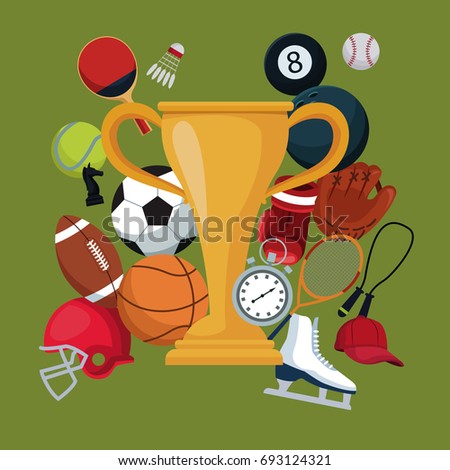 color background with golden trophy cup icons elements sport
