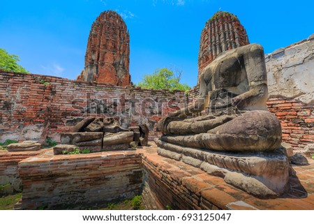 Buddha, a beautiful ancient site in Wat Maha That Ayutthaya as a world heritage site, Thailand 