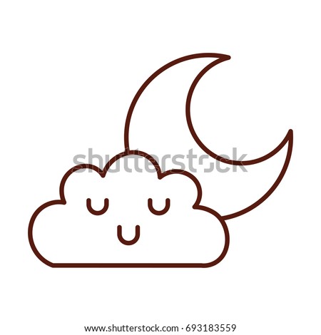 Beautiful fantasy cloud with moon kawaii character