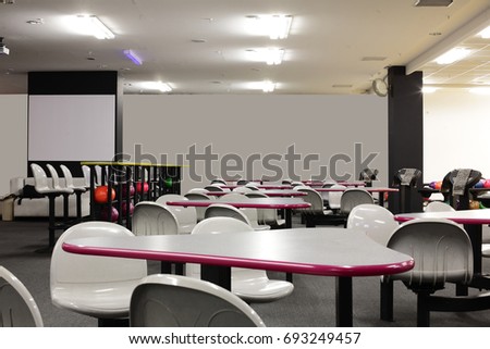 modern interior of bright and colorful bowling club