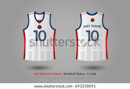 basketball t-shirt design uniform set of  kit. basketball jersey template. blue and red color, front and back view shirt mock up. south korea basketball club vector illustration