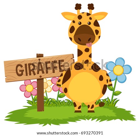 Cute giraffe in garden illustration
