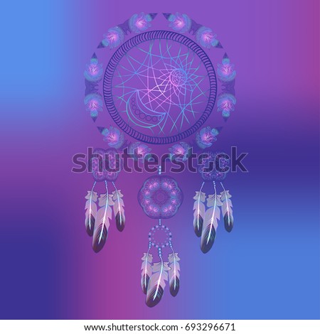 Dream catcher isolated on blue.