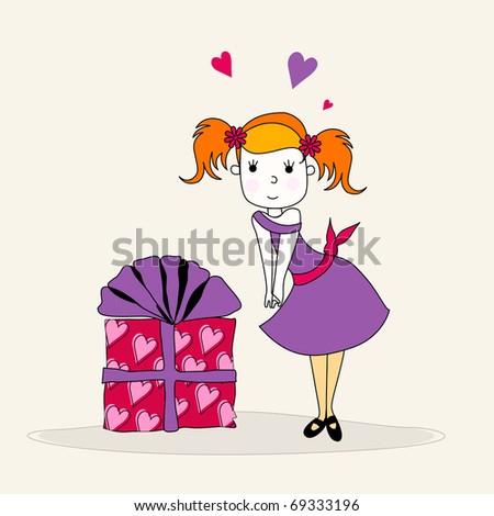 Illustration of cute girl with gift box