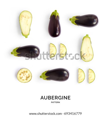 Seamless pattern with aubergine. Vegetables abstract background. Aubergine on the white background. Royalty-Free Stock Photo #693416779