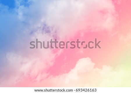 Colorful sky,pink,blue,yellow and soft clouds for background and postcard.Abstract and pastel color.