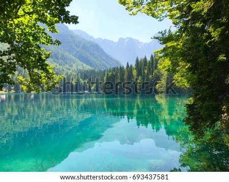 Breathtaking view on alpine lake Fusine, Julian Alps, Italy