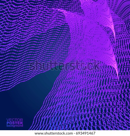Abstract neon striped dotted line pattern on a dark blue background. Vector Illustration.