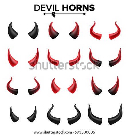 Devil Horns Set Vector. Good For Halloween Party. Red Devil Demon Satan Horn. Carnival Symbol Isolated Illustration.  Royalty-Free Stock Photo #693500005