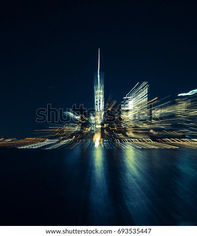 View of the night Manhattan in motion. New York City