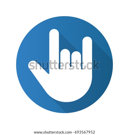 Heavy metal gesture. Flat design long shadow glyph icon. Devil horn and cool hand gesture. Raster silhouette illustration