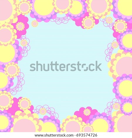 Vector retro frame background with cute cartoon flowers