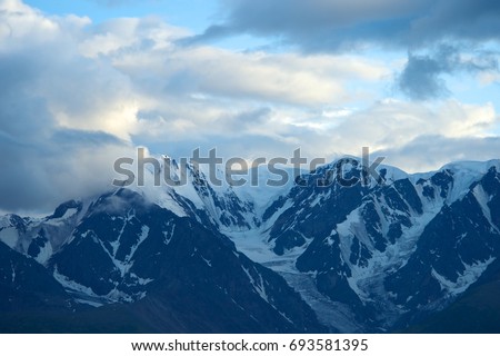Altai mountains in Kurai area with North Chuisky Ridge on background, Altay Republic