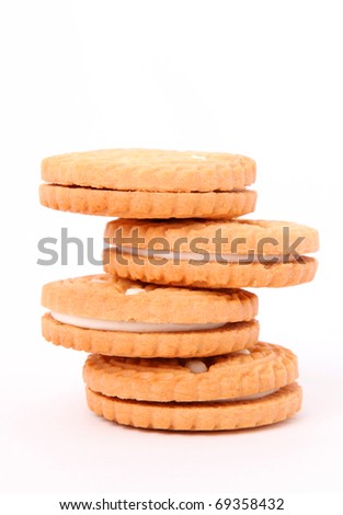 Tower of cookies on white background, Isolated image