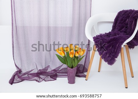 Curtain on window with home decoration. Interior simulation. 