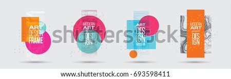 vector illustration. A minimalistic hipster colored frame design. Vector line gradient halftone. frame for text Modern Art graphics. design business cards, invitations, gift cards, flyers ,brochures Royalty-Free Stock Photo #693598411