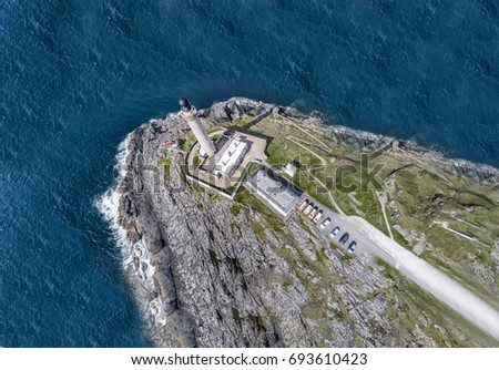 Stunning aerial shot of Ardnamurchan Point, Great Britains most westerly point, with lighthouse 