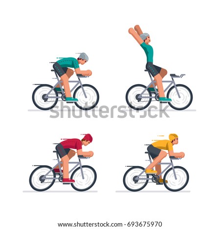 Group of cyclists in road racing. Isolated on white. Vector illustration