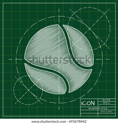 Vector blueprint tennis ball icon on engineer and architect background  