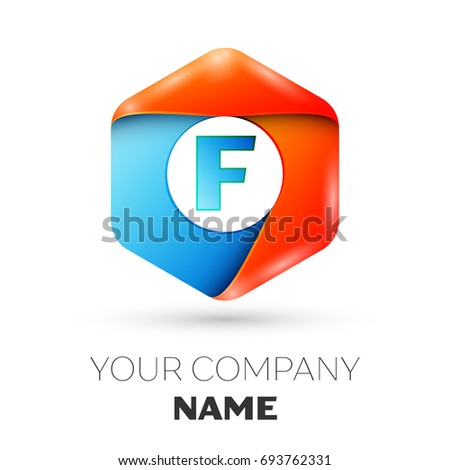 Letter F logo symbol in the colorful hexagonal on white background. Template for your design