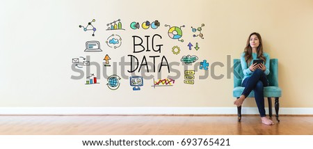 Big Data text with young woman holding a tablet computer in a chair