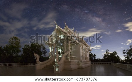 Landscape of The Milky Way Star beautiful sky on Wat Phra that Chom Kitti, Chiang Mai, Thailand.