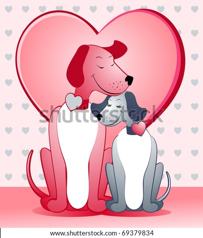 A pair of dogs is embraced tenderly, vector