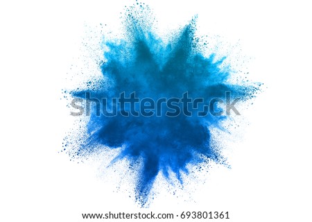 Sky Blue powder explosion isolated on white background Royalty-Free Stock Photo #693801361