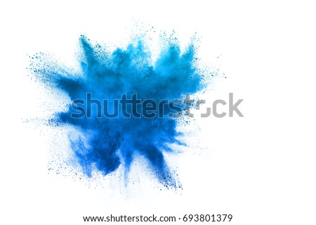 Sky Blue powder explosion isolated on white background Royalty-Free Stock Photo #693801379