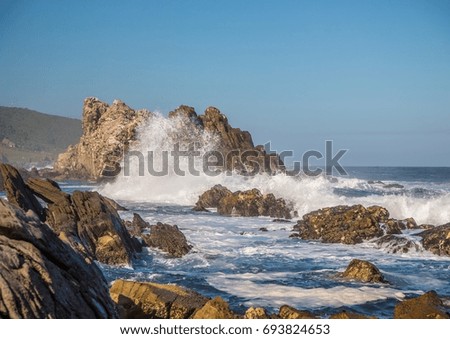 Breaking waves on the coast of the Otter Trail at the Indian Ocean in South Africa