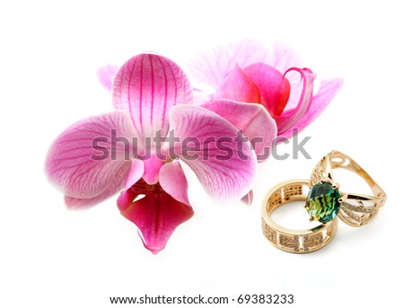 Elegant female jewelry ring with flowers orchids
