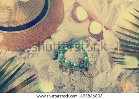 Fashion Summer girl clothes set, accessories.