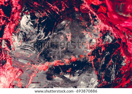  glass chips of gray color with splashes of bright red and pink color, broken, large texture, red chaotic stripes and spots, background image,