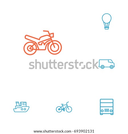 Set Of 6 Traffic Outline Icons Set.Collection Of Ship, Bike, Air Balloon And Other Elements.